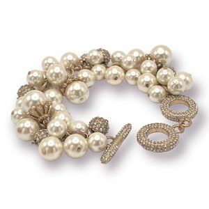 NEW Badgley Mischka Pearl & Crystal Bead Dangle Gold Chunky Statement Br…